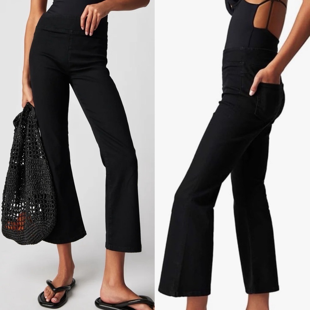 Free People In My Feelings Cropped Slim Flare Jeans Black Sz Small